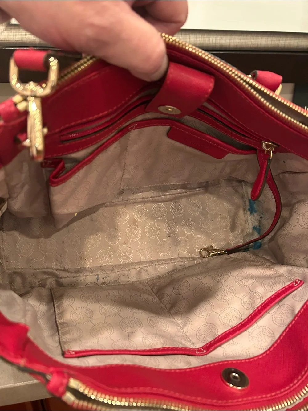Michael Michael  Kors Red and Black Two-Tone Saffiano Satchel with Gold Hardware - Picture 8 of 11